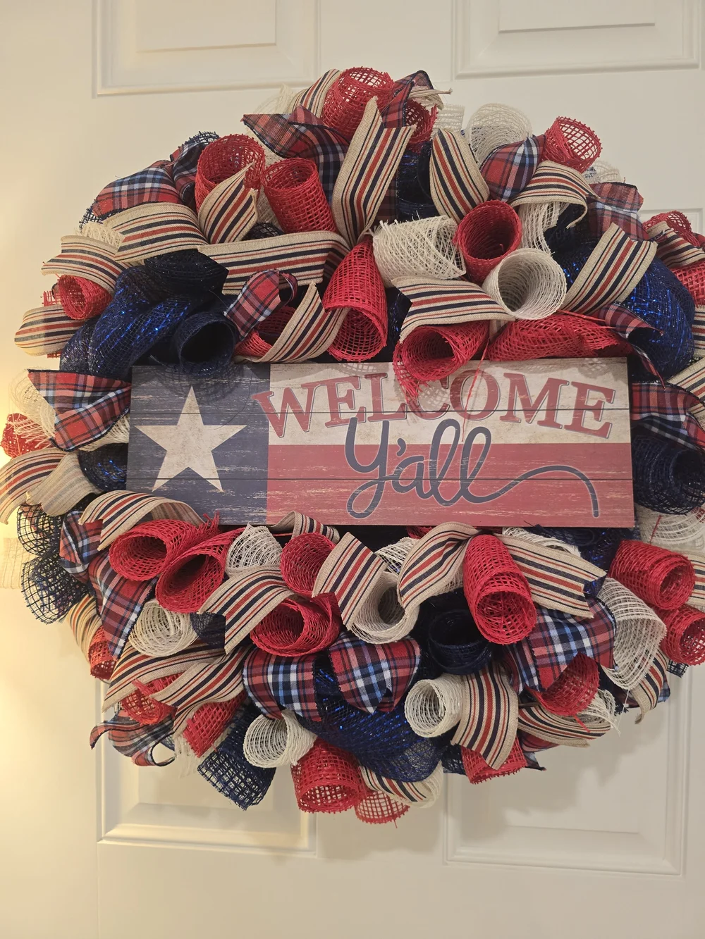 Welcome Y'all Red, White & Blue Holiday Wreath Texas